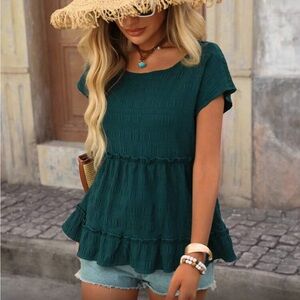 Batwing Sleeve Ruffle Hem Blouse